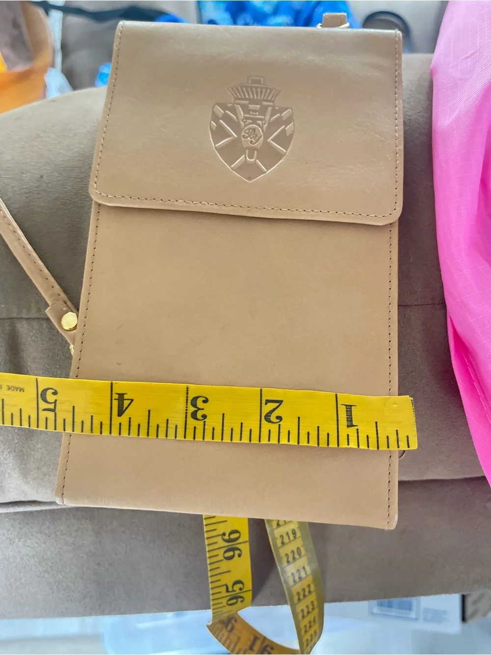 Camel Leather Crossbody Phone Bag - Minimalist Women’s Shoulder Pouch
